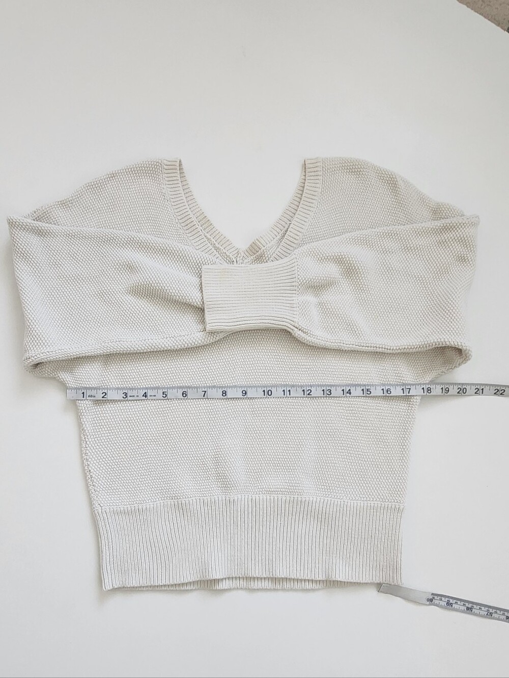 by Anthropologie Cream Chunky Knit V-Neck Sweater Small OB1428114